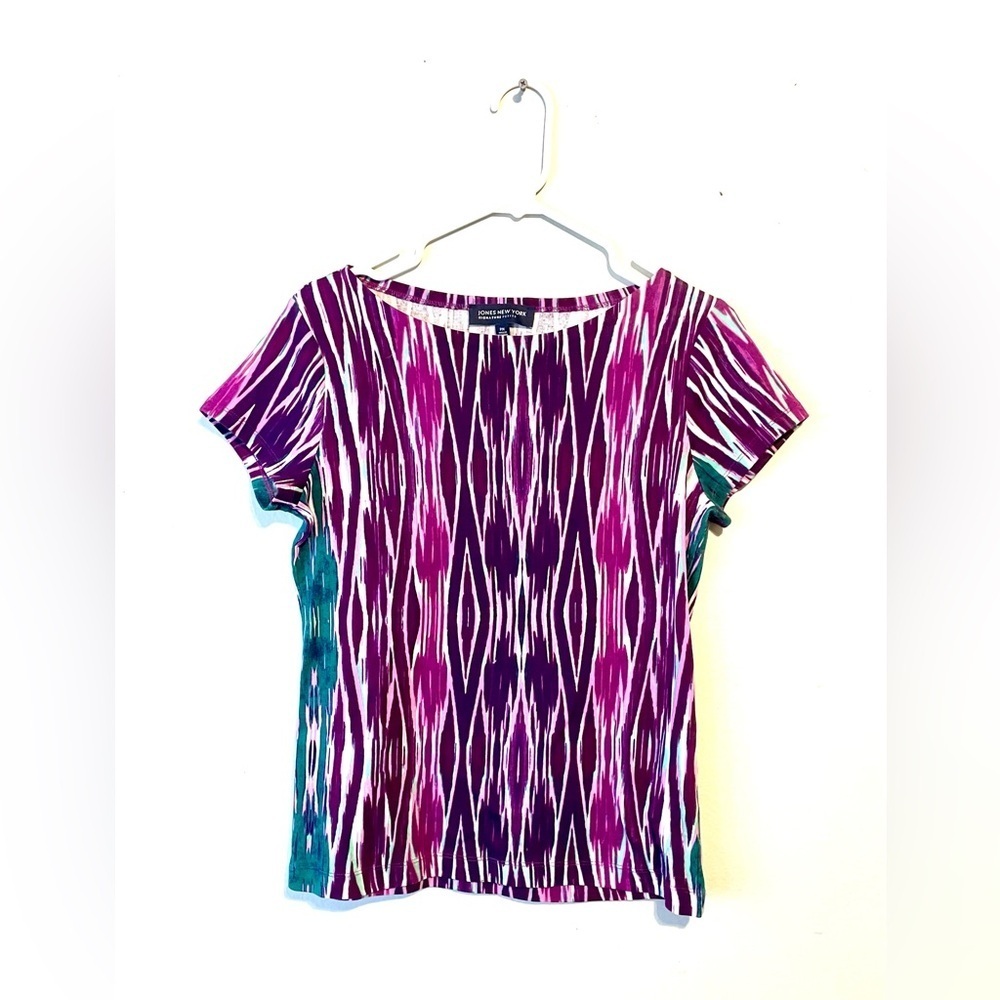 Jones New York Blouse‎ Womens Purple Tie Dye Look Colorful Art PM